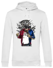Hoodie barbat cu gluga Suicide gas mask Alb