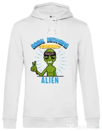 Hoodie barbat cu gluga Social distancing Alb