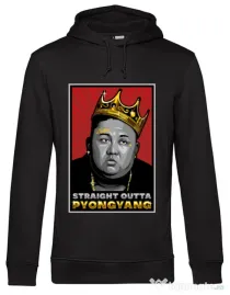 Hoodie barbat cu gluga Straight outta Pyongyang Negru