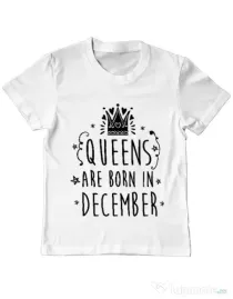 Tricou ADLER copil Queens are born in December Alb