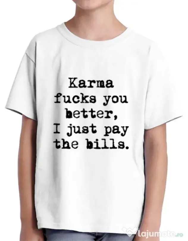 Tricou ADLER copil Karma fucks you better Alb