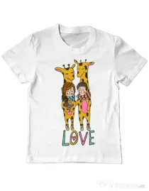 Tricou ADLER copil Giraffes love Alb