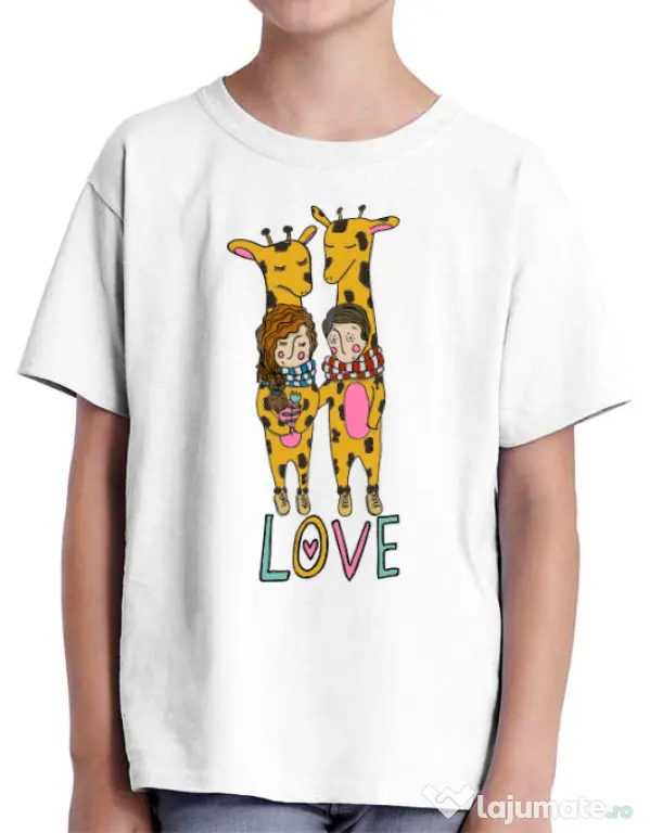 Tricou ADLER copil Giraffes love Alb