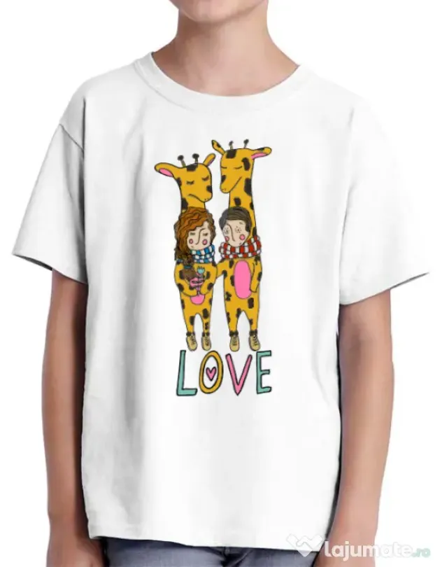 Tricou ADLER copil Giraffes love Alb