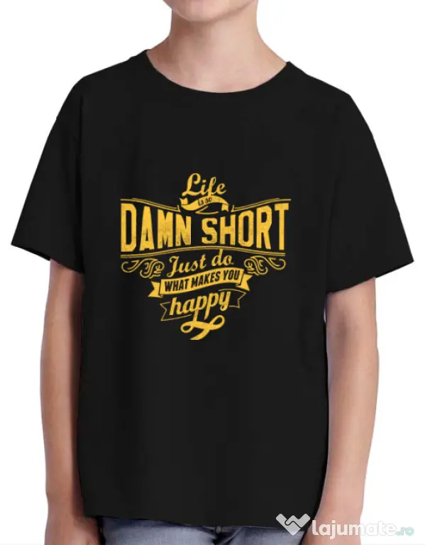 Tricou ADLER copil Life is so damn short Negru
