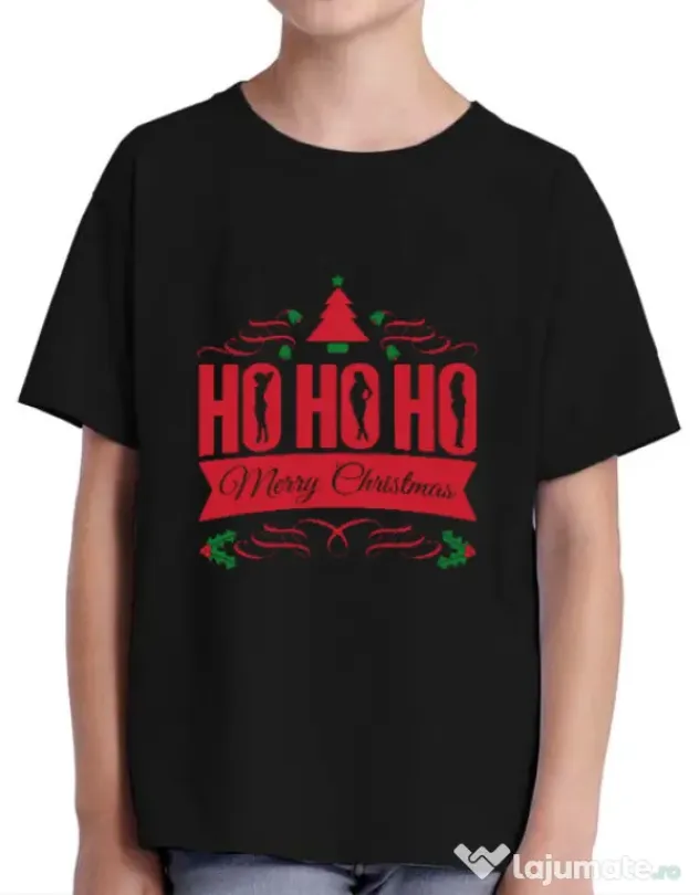 Tricou ADLER copil Ho ho ho Merry Christmas Negru