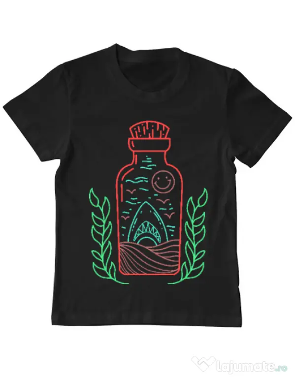 Tricou ADLER copil Shark in a bottle Negru