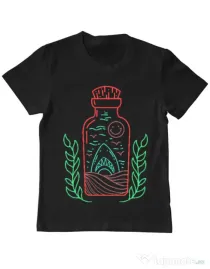 Tricou ADLER copil Shark in a bottle Negru