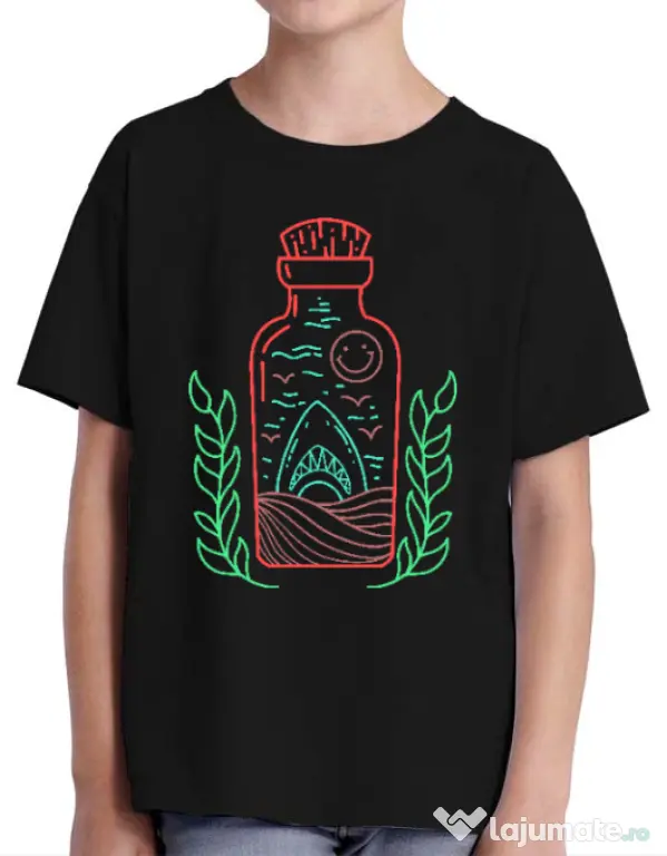 Tricou ADLER copil Shark in a bottle Negru