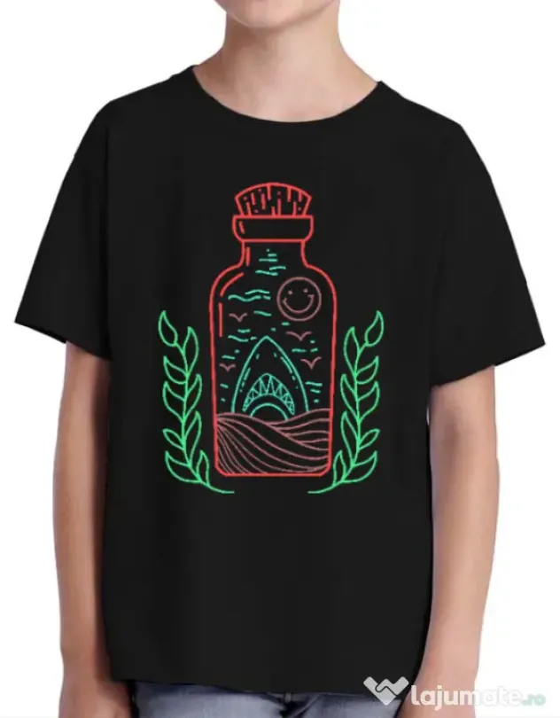 Tricou ADLER copil Shark in a bottle Negru