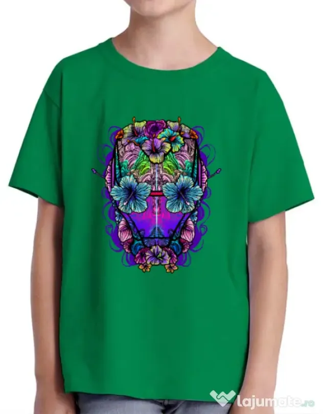 Tricou ADLER copil Flower helmet Verde mediu