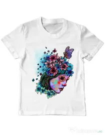 Tricou ADLER copil Lady and flowers Alb