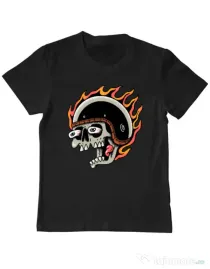 Tricou personalizat copil Skull Biker Negru