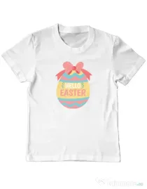 Tricou personalizat copil HELLO EASTER Alb