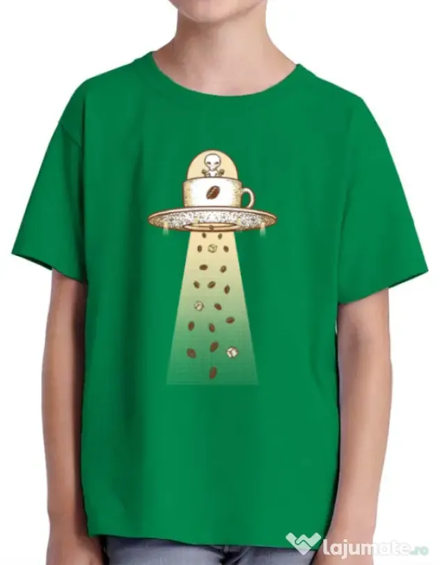 Tricou ADLER copil Alien Coffee Invasion Verde mediu