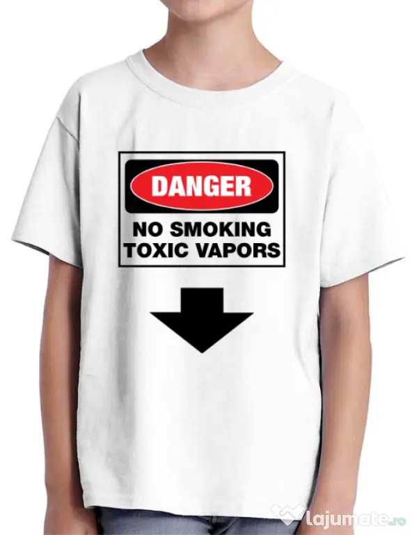 Tricou ADLER copil Danger No Smoking Alb