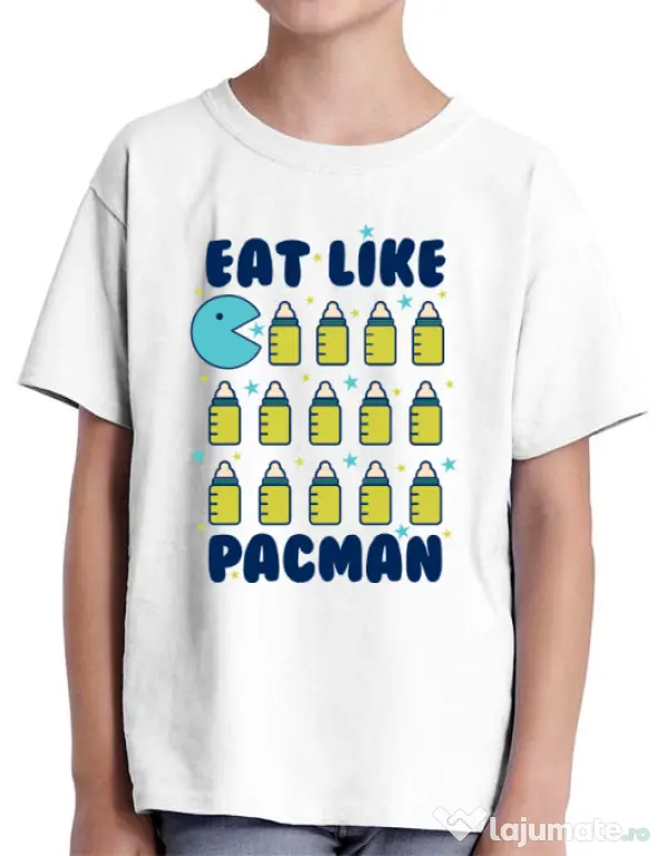 Tricou ADLER copil Eat Like Pacman Alb