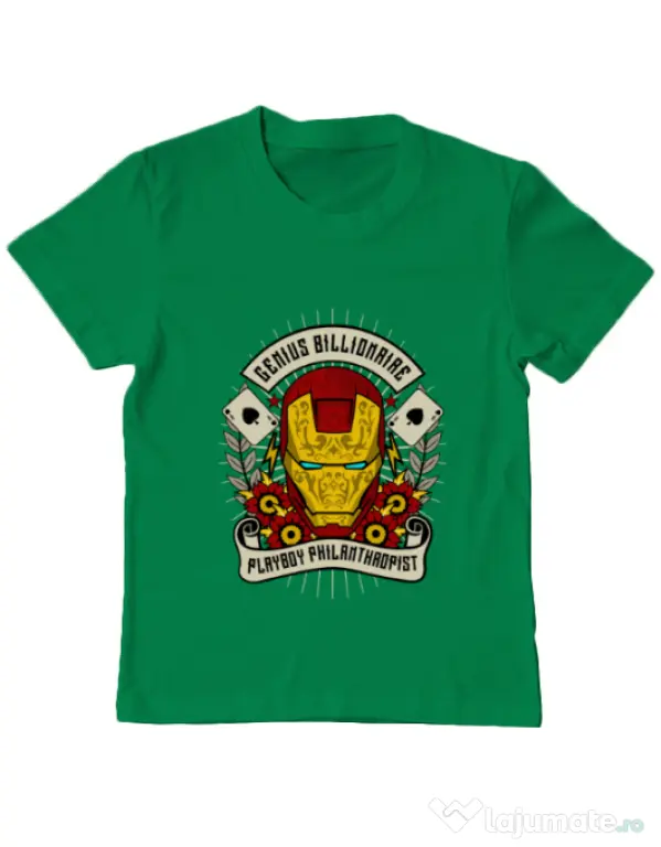 Tricou ADLER copil Genius Billionaire Verde mediu