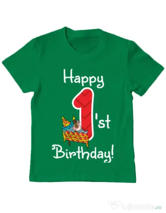 Tricou ADLER copil Happy Birthday! Verde mediu