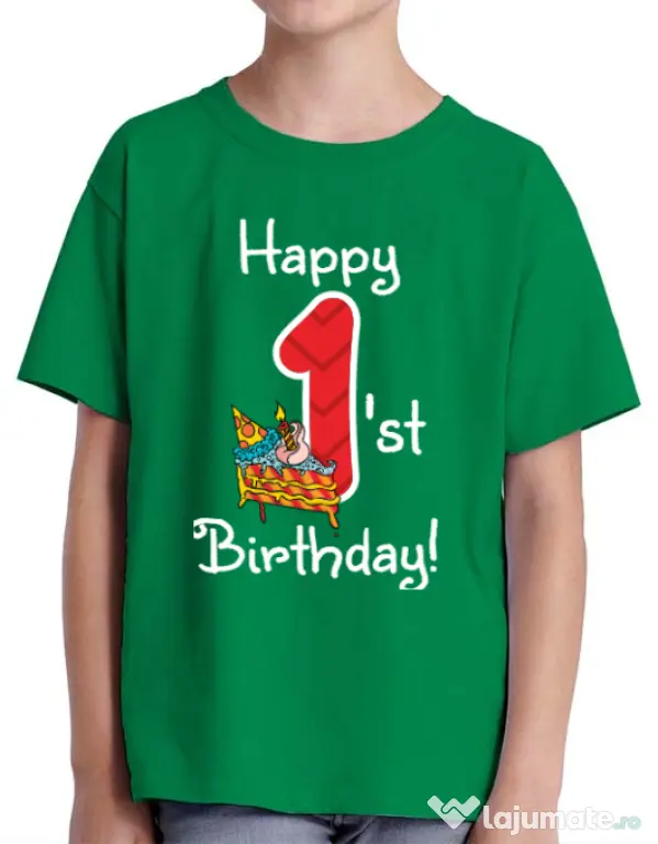Tricou ADLER copil Happy Birthday! Verde mediu