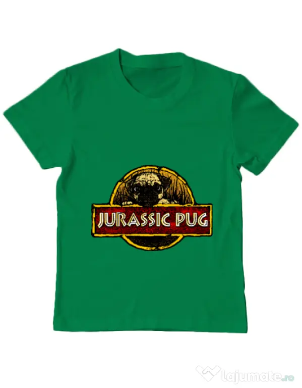 Tricou ADLER copil Jurassic Pug Verde mediu