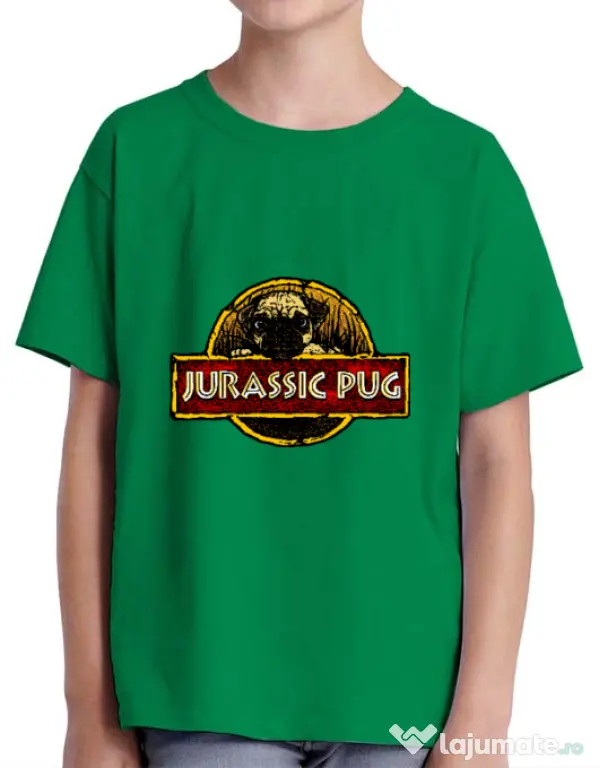 Tricou ADLER copil Jurassic Pug Verde mediu