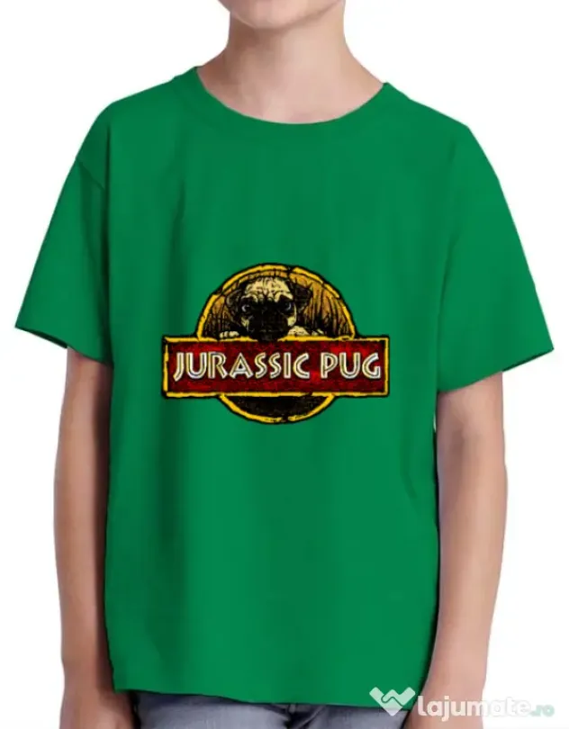 Tricou ADLER copil Jurassic Pug Verde mediu