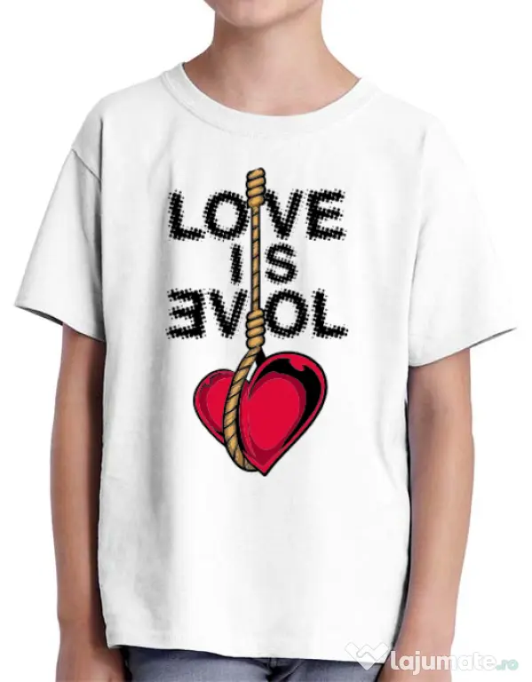 Tricou ADLER copil Love is evil Alb