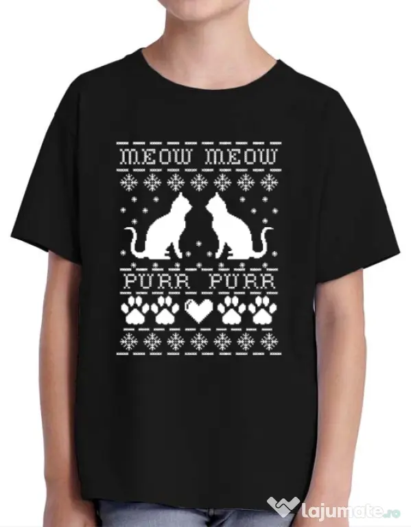 Tricou ADLER copil Meow purr Negru