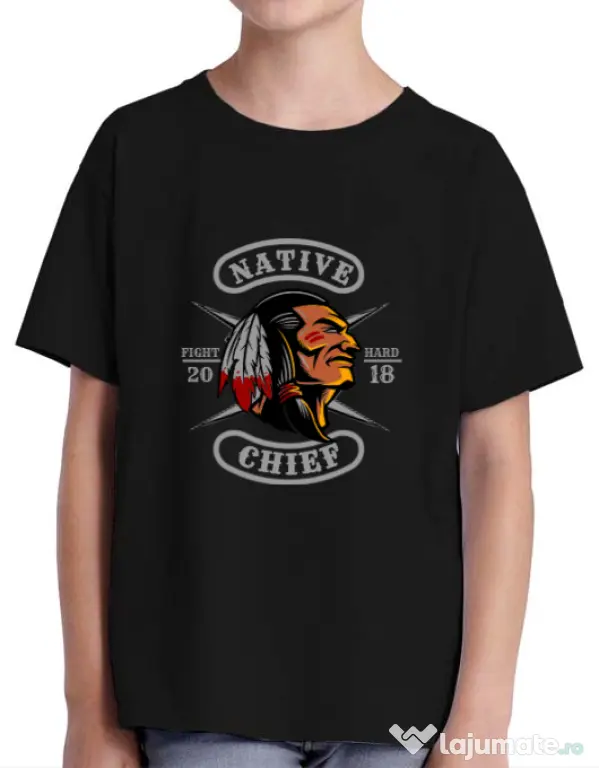 Tricou ADLER copil Native chief Negru
