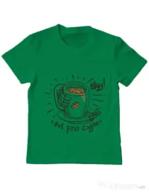 Tricou ADLER copil Okay! But first coffee Verde mediu