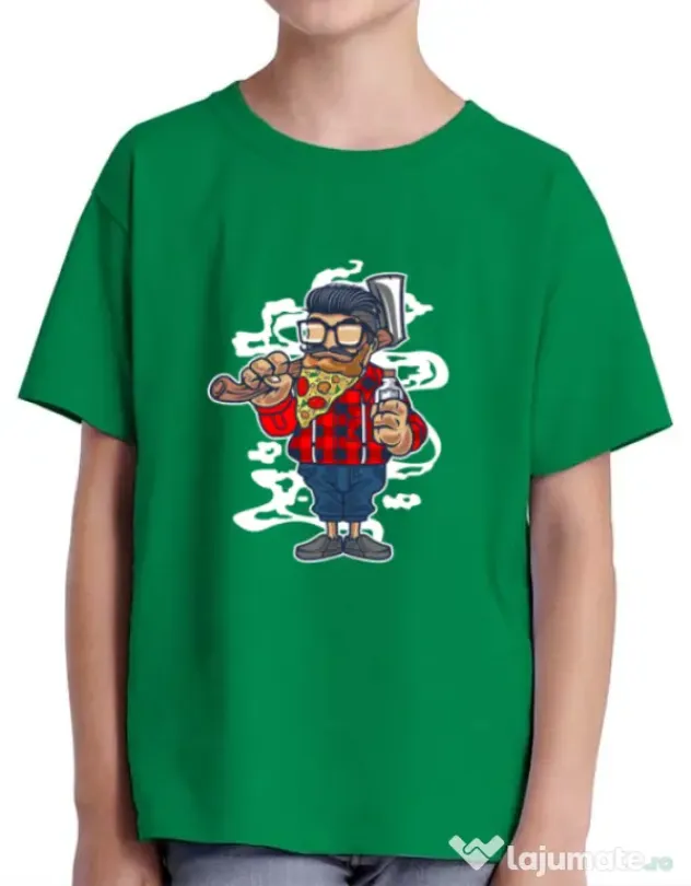 Tricou ADLER copil Pizza Beard Verde mediu