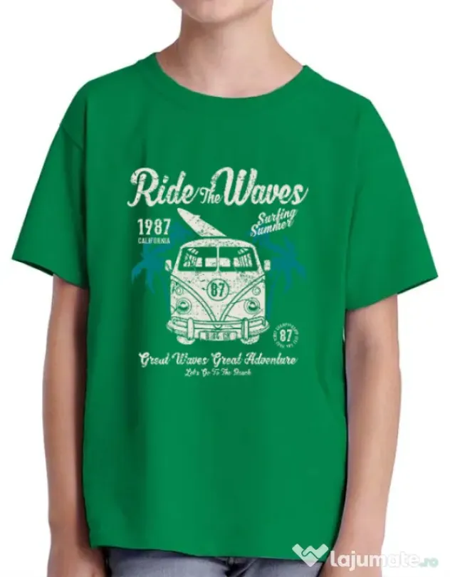 Tricou ADLER copil Ride The Waves Verde mediu