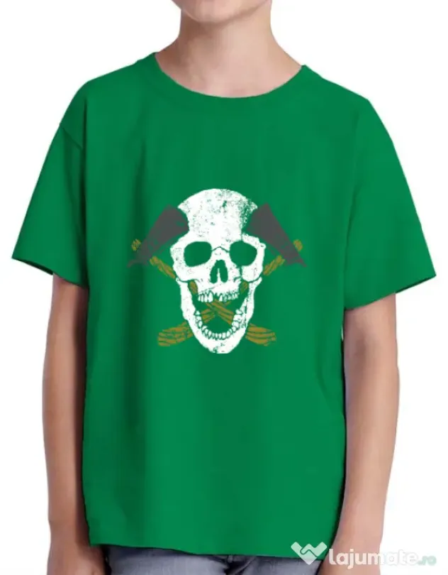 Tricou ADLER copil Skull Axe Verde mediu