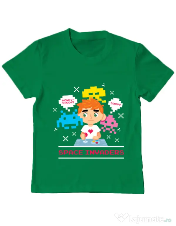 Tricou ADLER copil Space Invader Verde mediu