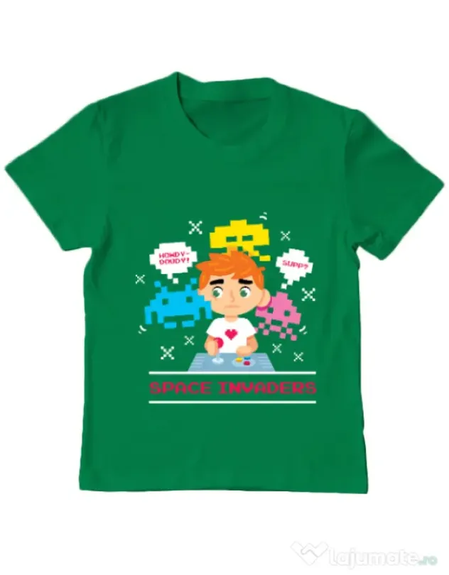 Tricou ADLER copil Space Invader Verde mediu