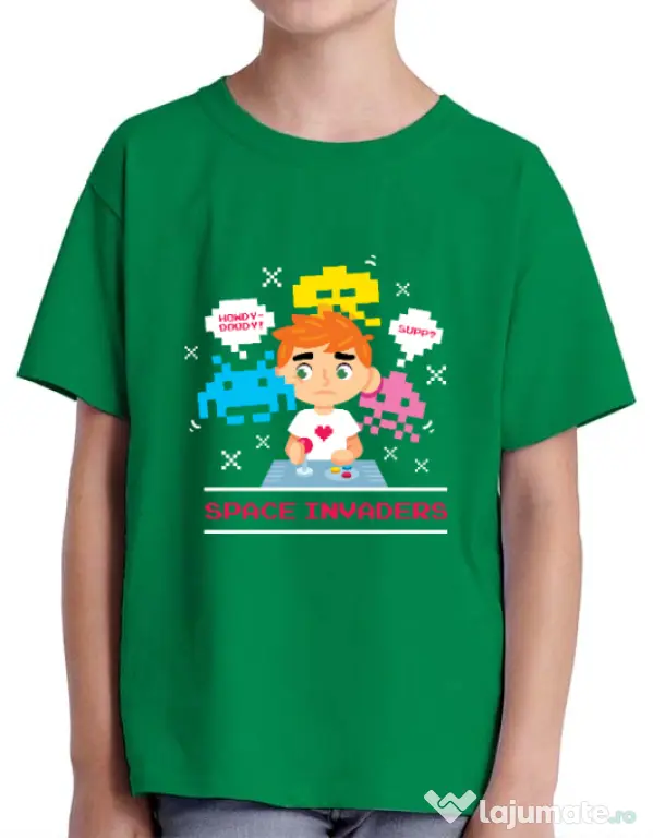 Tricou ADLER copil Space Invader Verde mediu