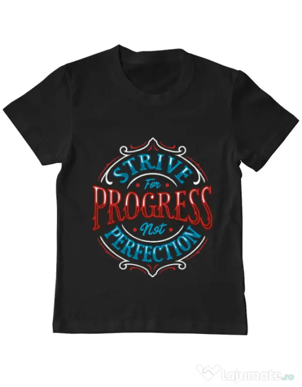 Tricou ADLER copil Strive For Progress Not Perfection Negru