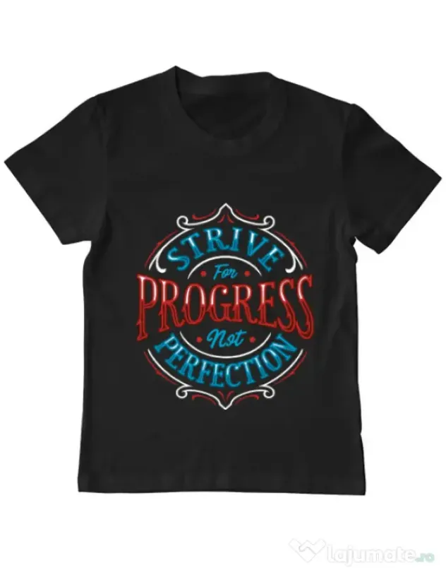 Tricou ADLER copil Strive For Progress Not Perfection Negru