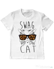 Tricou ADLER copil Swag cat Alb