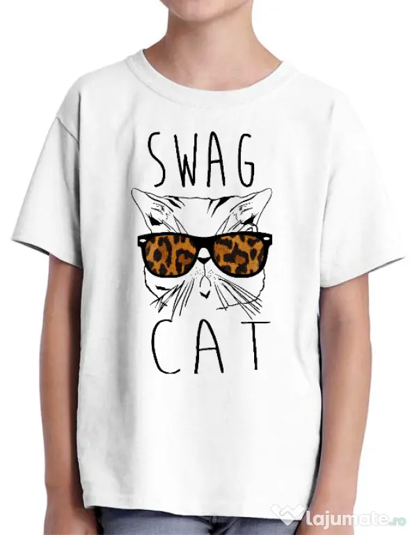 Tricou ADLER copil Swag cat Alb