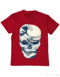Tricou ADLER copil The Great Wave off Skull Rosu