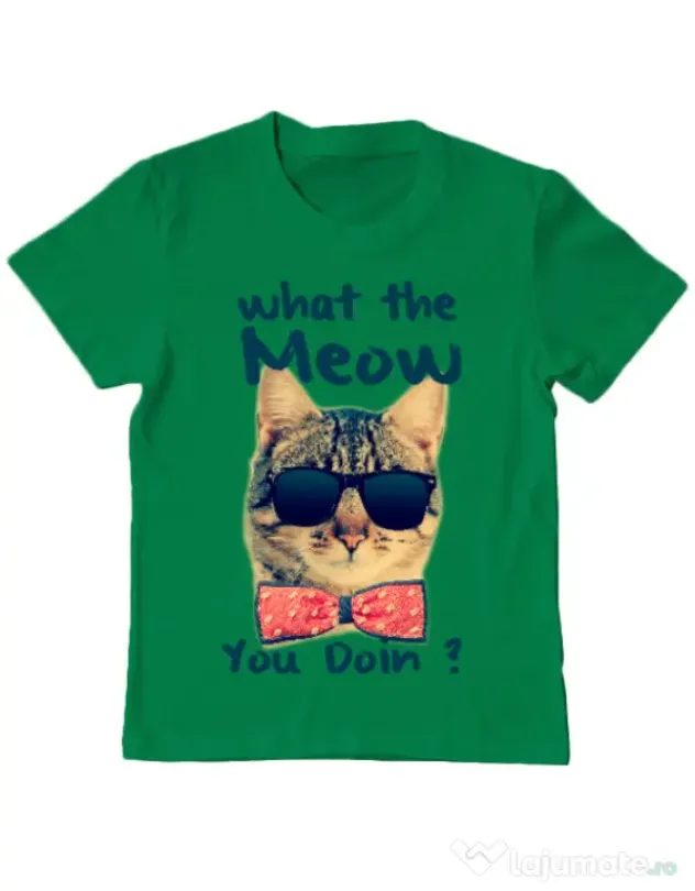 Tricou ADLER copil What the meow Verde mediu
