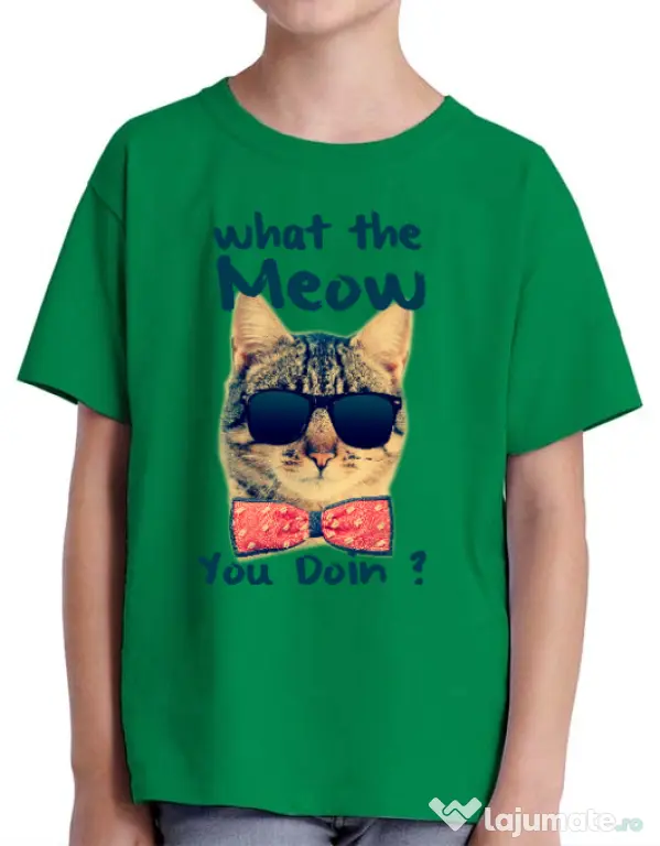 Tricou ADLER copil What the meow Verde mediu