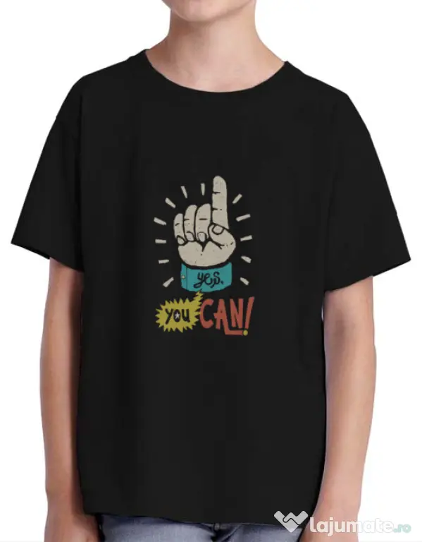 Tricou ADLER copil Yes You Can Negru