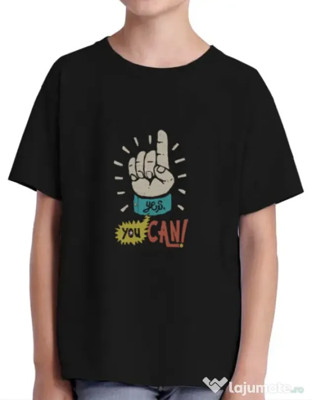 Tricou ADLER copil Yes You Can Negru