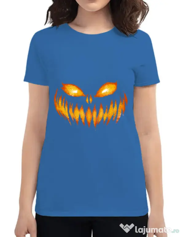 Tricou ADLER dama Scary pumpkin face Albastru azuriu