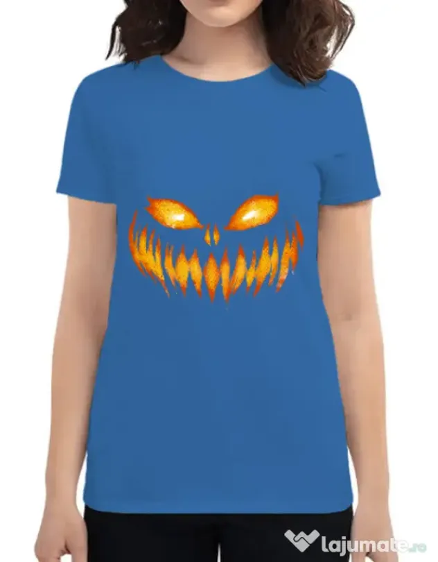 Tricou ADLER dama Scary pumpkin face Albastru azuriu
