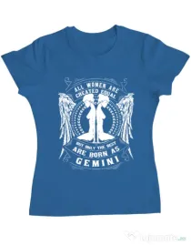Tricou ADLER dama The best women are born as Gemini Albastru azuriu
