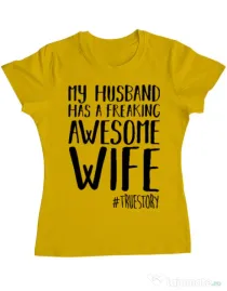 Tricou ADLER dama Awesome wife Galben